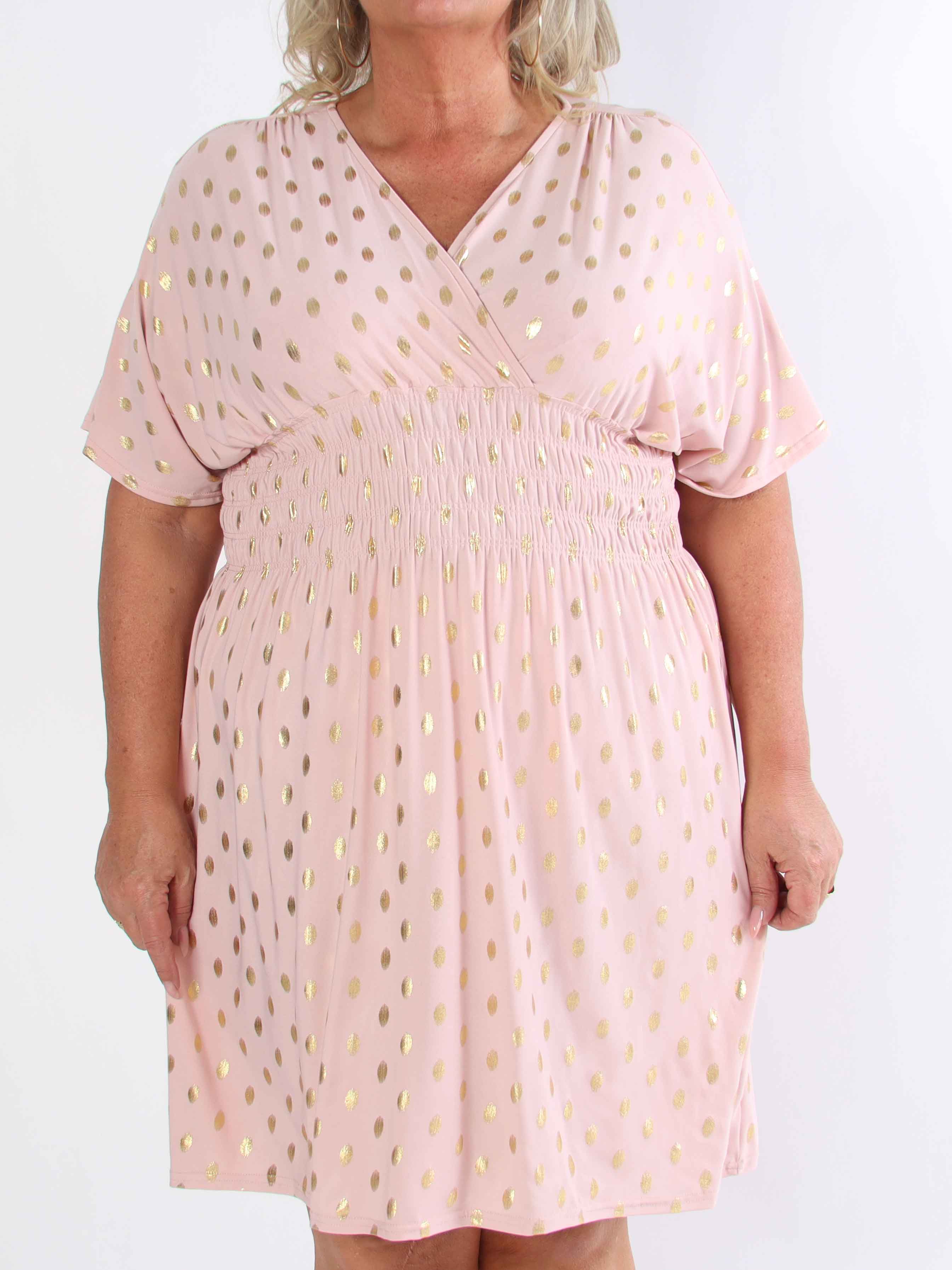 Pams Dot Short - Plus size elastisk kjole med guld prikker